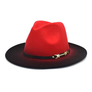 Adjustable Gradient Style Fedora Hat In Red To Black